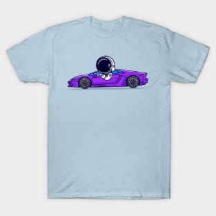 Cute Astronaut Driving Supercar Cartoon T-Shirt